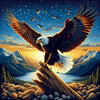 bald eagle diamond painting sunset mountain lake wildlife