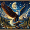 Diamond painting artwork featuring a majestic eagle soaring under the moonlight.