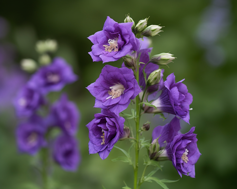 Image of Diamond painting of a cluster of majestic purple Delphinium flowers.