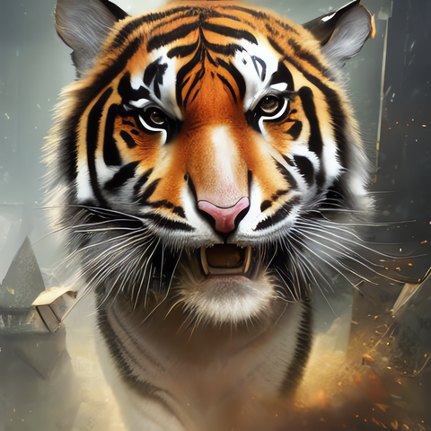 Image of Diamond painting of a majestic tiger with a powerful gaze.