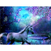 Diamond painting: White unicorn standing in a magical forest. 