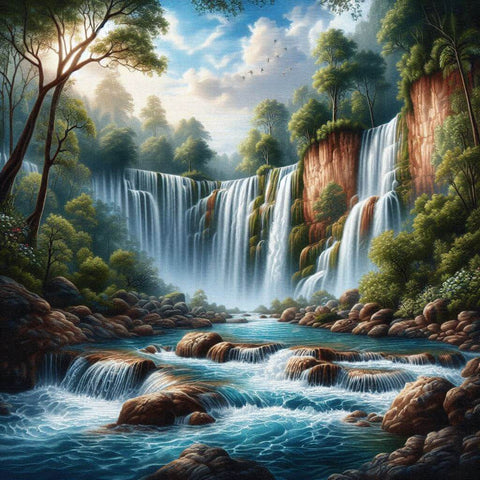 Image of majestic waterfall diamond painting nature landscape