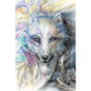 A shimmering diamond painting showcasing a portrait of a white wolf with stunning eyes.