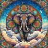 Diamond painting of a colorful mandala elephant with intricate patterns. 