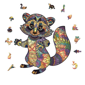 Mischievous Raccoon Wooden Jigsaw Puzzle