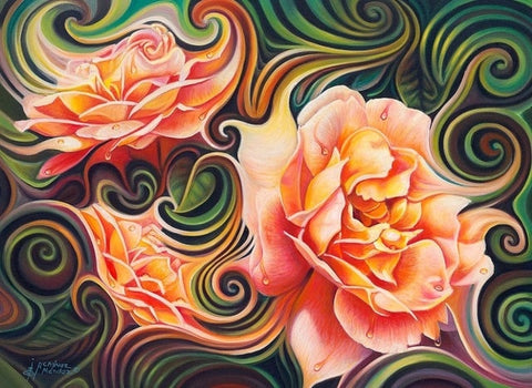 Image of Diamond painting of two roses in a mosaic pattern.