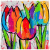 Diamond painting of colorful tulips in a mosaic pattern.