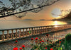 Diamond painting of a beautiful boardwalk overlooking the ocean at sunset