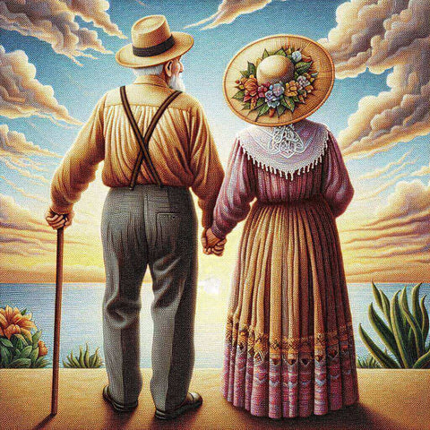 Image of Diamond Painting of Elderly Couple Holding Hands