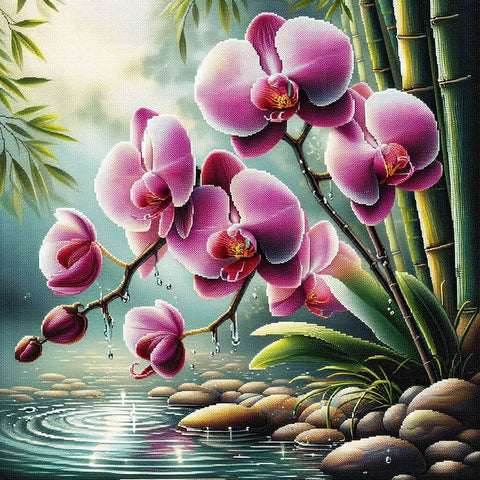 Image of Serene Orchid and Bamboo Diamond Painting