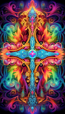 Image of Diamond Painting of a Colorful Ornate Cross with Intricate Details