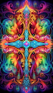 Diamond Painting of a Colorful Ornate Cross with Intricate Details