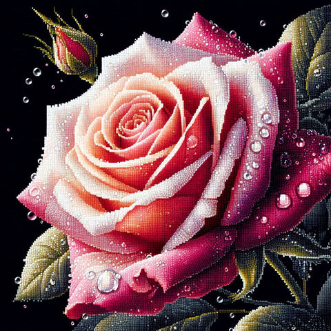 Image of Pink Rose Diamond Painting with Water Drops