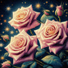 Diamond painting of pink roses in full bloom.