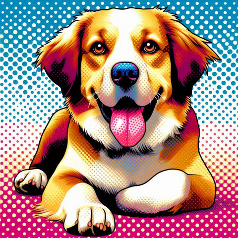 Image of Pop art diamond painting of a colorful dog