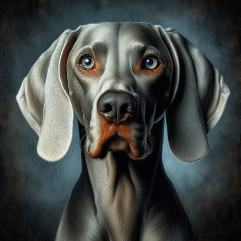 Image of Diamond painting portrait of a majestic Blue Weimaraner dog.