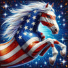 Diamond painting of a majestic stallion painted with the colors of the American flag.