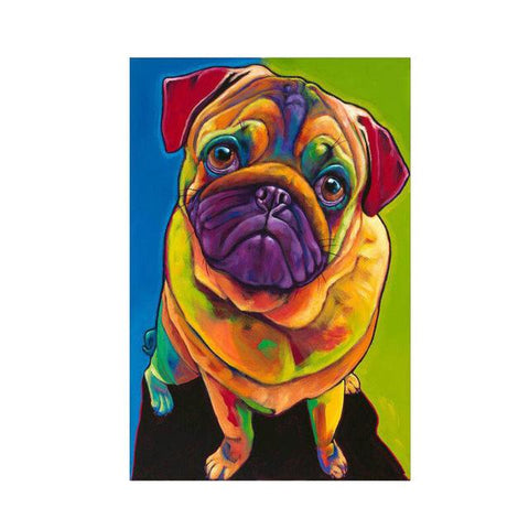 Image of Diamond painting of a pug dog in pop art style.