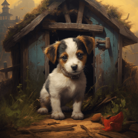 Image of Diamond Painting of Puppy in Doghouse