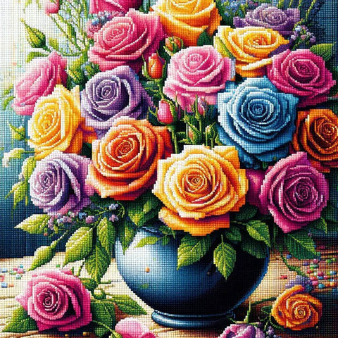 Image of Vibrant Rainbow Rose Bouquet Diamond Painting