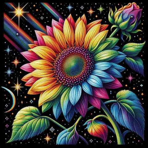 Image of rainbow sunflower diamond painting cosmic art