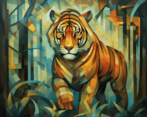 Image of Diamond Painting of Tiger Camouflaged in Tall Grass