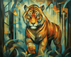 Diamond Painting of Tiger Camouflaged in Tall Grass