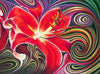 Diamond painting of a red lily flower in a mosaic style.