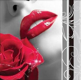 Image of Red lips with red rose diamond painting