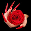 Diamond Painting of a Red Rose Held in Hand with Long Red Nails