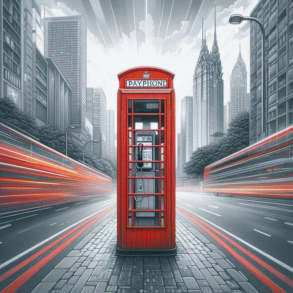 Diamond painting of a classic red telephone booth.