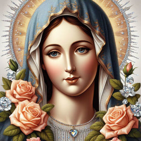 Diamond painting of Religious portrait of Virgin Mary.