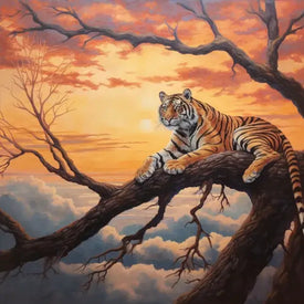 Diamond Painting of a Tiger Resting on Tree Branch