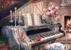 Diamond painting of a grand piano with a red rose on its open lid.