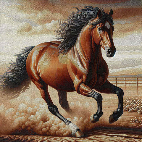 Image of Diamond painting of running horse in a dust cloud