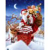 Diamond Painting of Santa Claus Climbing Down a Chimney with Reindeer and Gifts