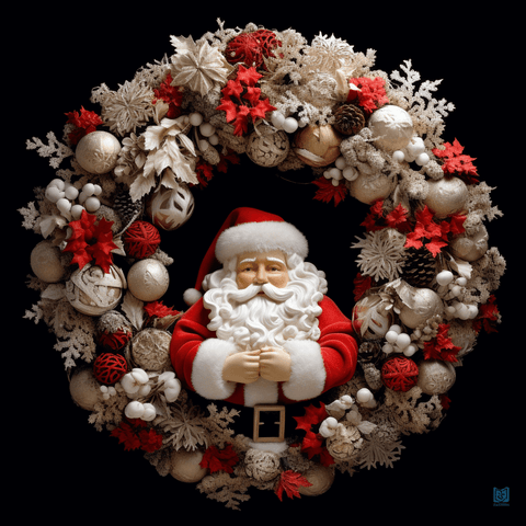 Image of Diamond Painting of Santa Claus in a Christmas Wreath