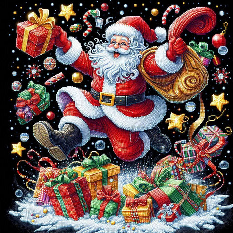 Image of Joyful Santa Claus Delivering Christmas Gifts Diamond Painting