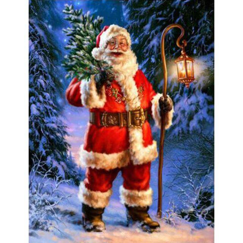 Image of Diamond Painting of Santa Claus Holding a Lantern and a Branch 