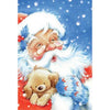 Diamond Painting of Santa Claus Holding a Puppy in a Winter Scene