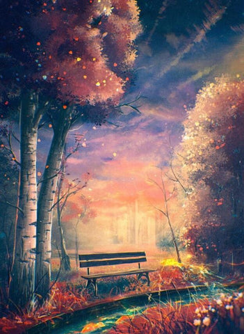 Image of Diamond Painting of a Serene Autumn Park with a Bench and a Stream