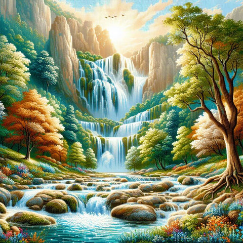 Image of Serene Spring Waterfall Diamond Painting