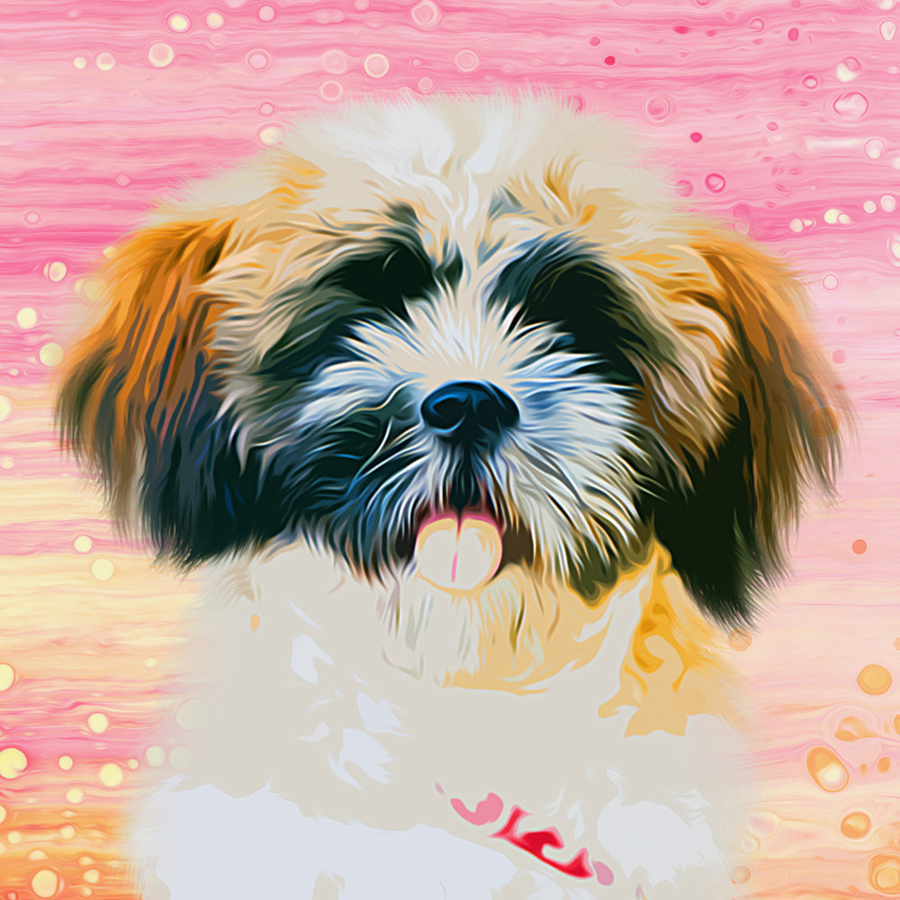 Diamond Painting of a Cute Shih Tzu Puppy with Tongue Out