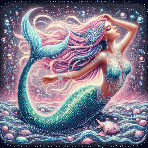 Image of Diamond Painting: Magical Mermaid with Flowing Hair and Sparkling Scales