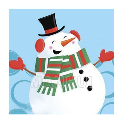 Image of Diamond Painting of a Cheerful Snowman Singing with a Scarf and Hat