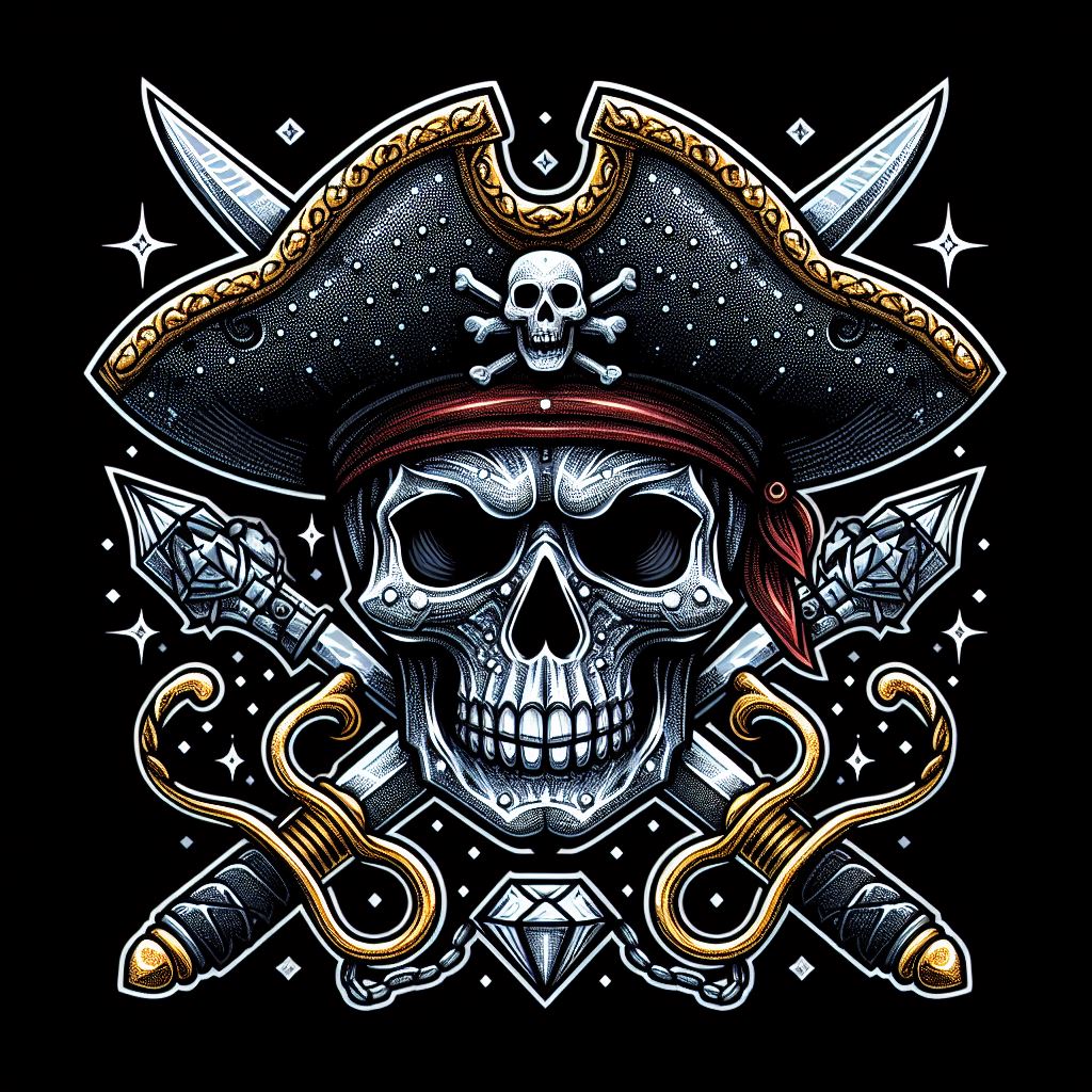 Sparkling diamond art featuring a skull and crossed swords, a classic pirate symbol.