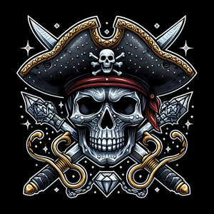 Sparkling diamond art featuring a skull and crossed swords, a classic pirate symbol.