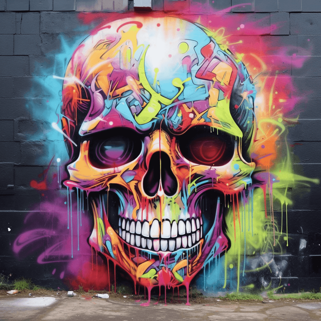 vibrant skull street art mural