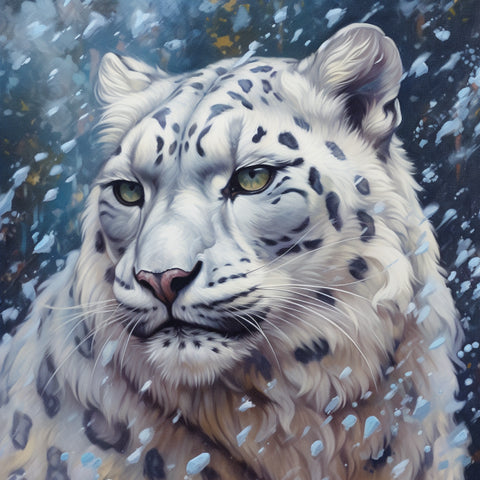 Image of Diamond Painting of a Majestic Snow Leopard in a Wintery Setting