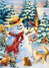 Diamond Painting of a Friendly Snowman with Forest Animals in a Winter Scene